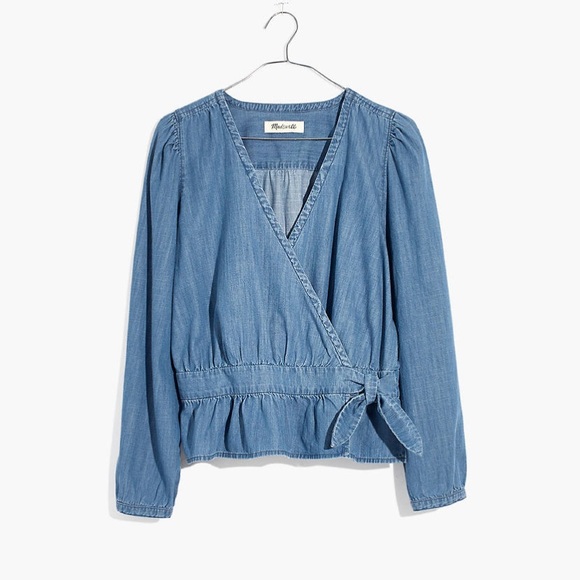 Madewell Denim Puff-Sleeve Peplum Wrap Top - Picture 4 of 6